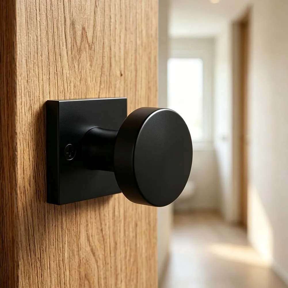 Modern Rectangle Style Matte Black Door Knobs with For Privacy Lock Aluminum 19cm 11cm 8cm 60mm 70mm Backset Support