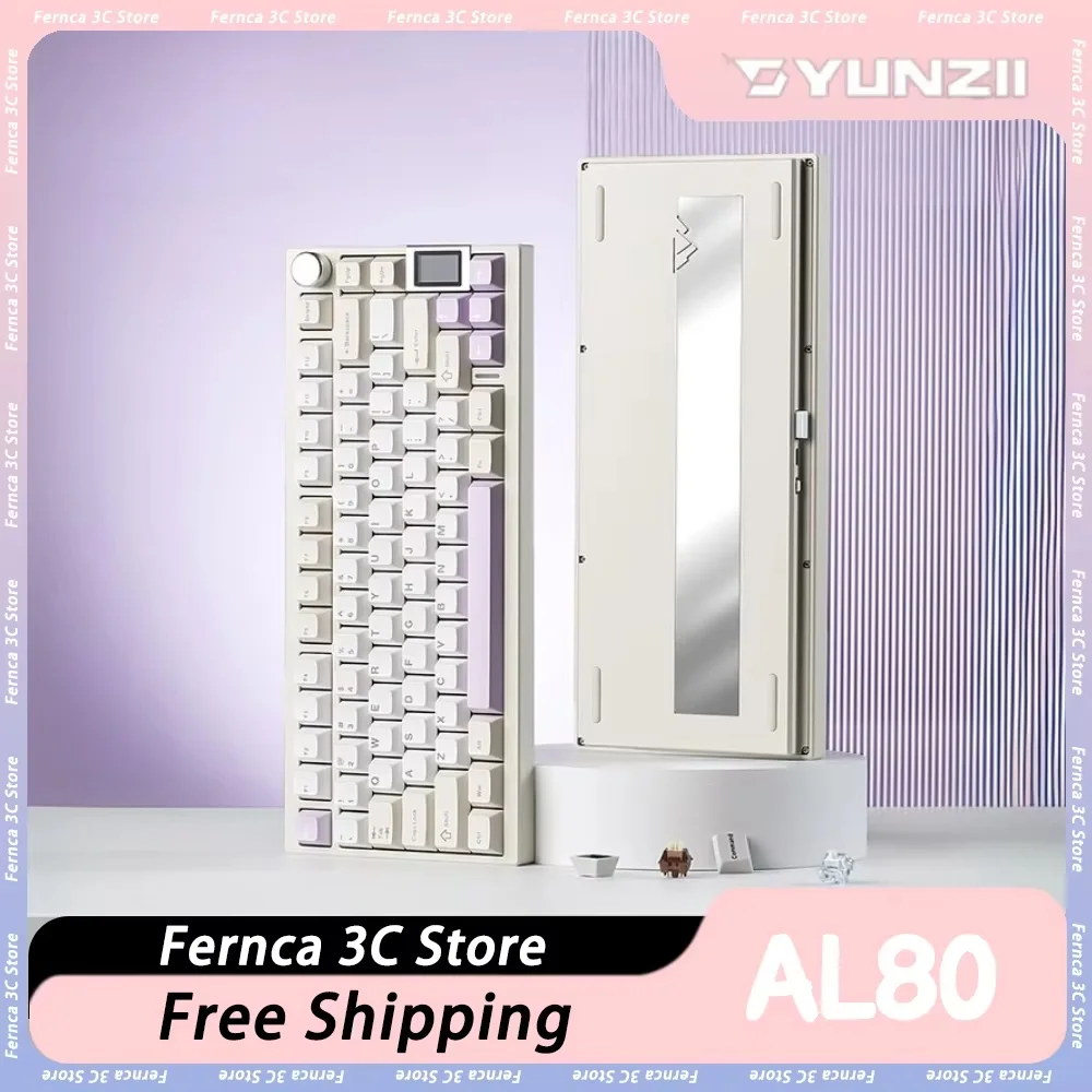 YUNZII AL80 Mechanical Keyboard Aluminum Alloy Tri Mode With LCD Screen Wireless Keyboard QMK/VIA Keyboard PC Accessories Custom