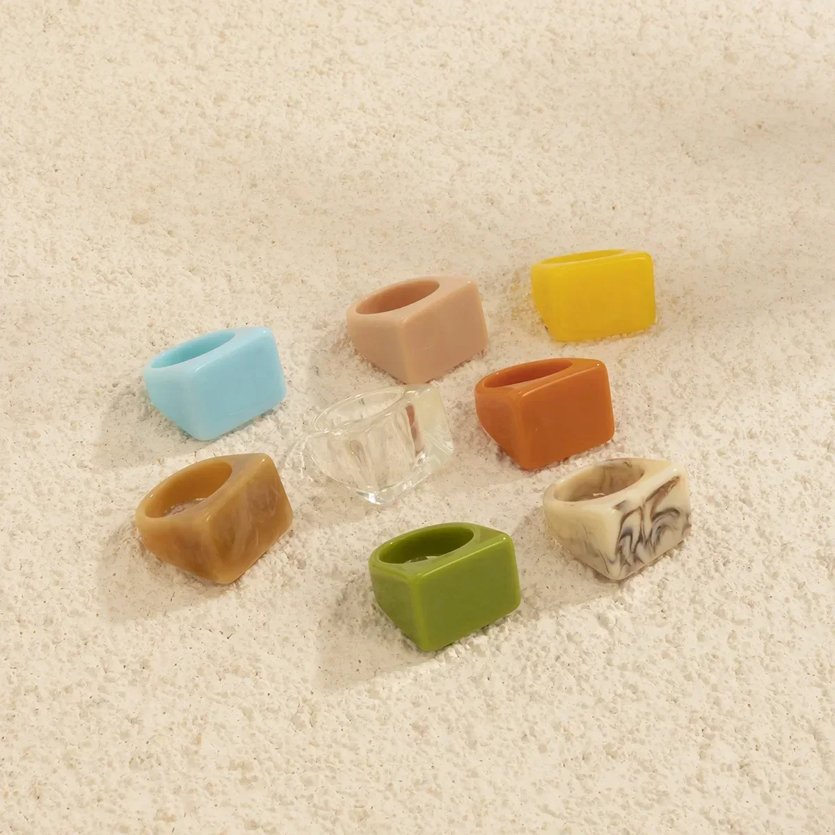 Classic Trend Color Acrylic Ring Ring Fashion Simple Geometric Square Wide Edge Resin Ring Jewelry Wholesale