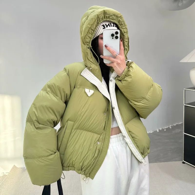 Down Jacket Female 2024 White Duck Down Thickened Hood Winter Clothes Korean Version of The Color Collision Winter Down Jacket