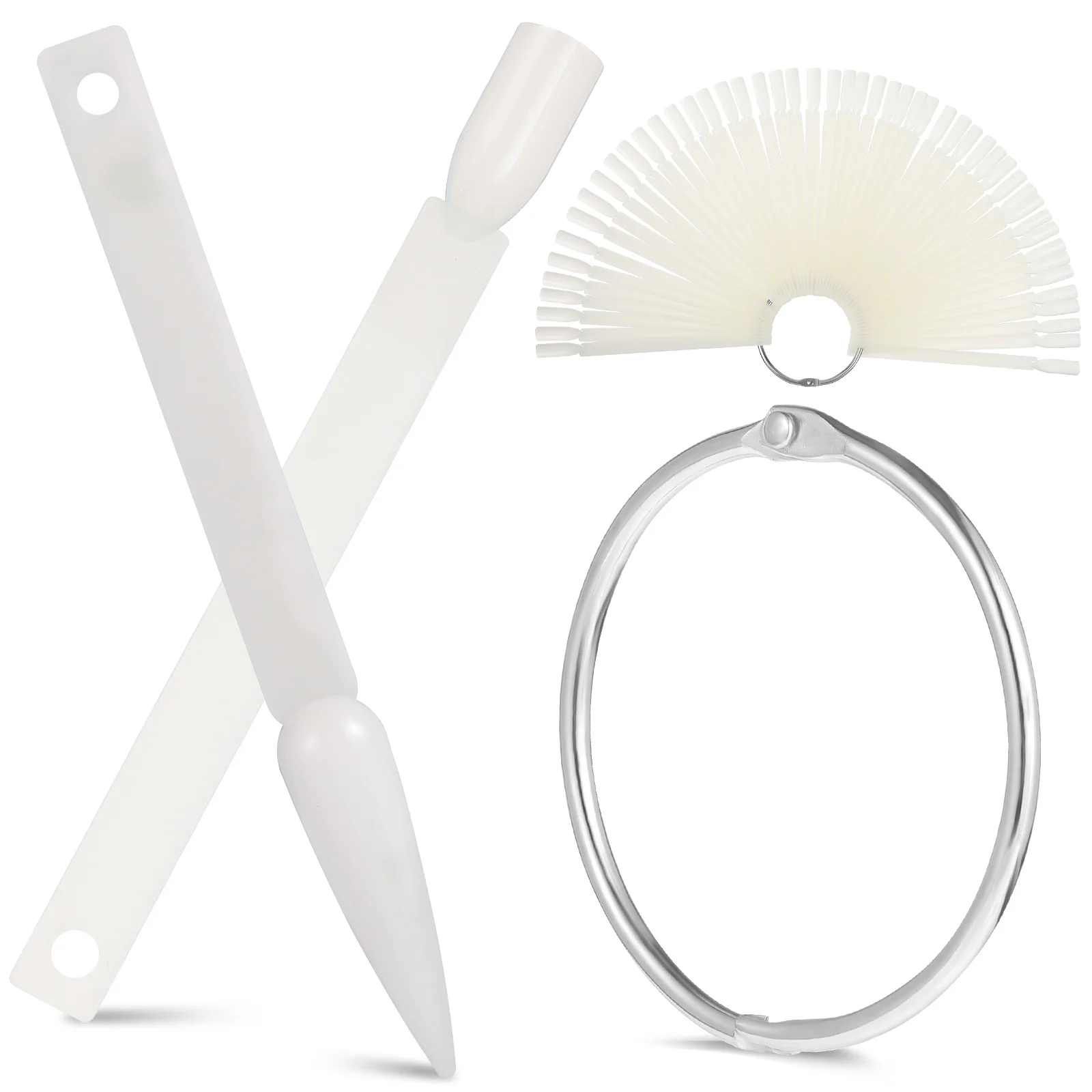 แท่งโชว์สีเล็บ 200 ชิ้น แบบใช้ซ้ำได้ ทำจากพลาสติก สำหรับฝึกทำเล็บ สำหรับผู้เริ่มต้นในร้านทำเล็บ พร้อมห่วงโลหะสำหรับจัดระเบียบ