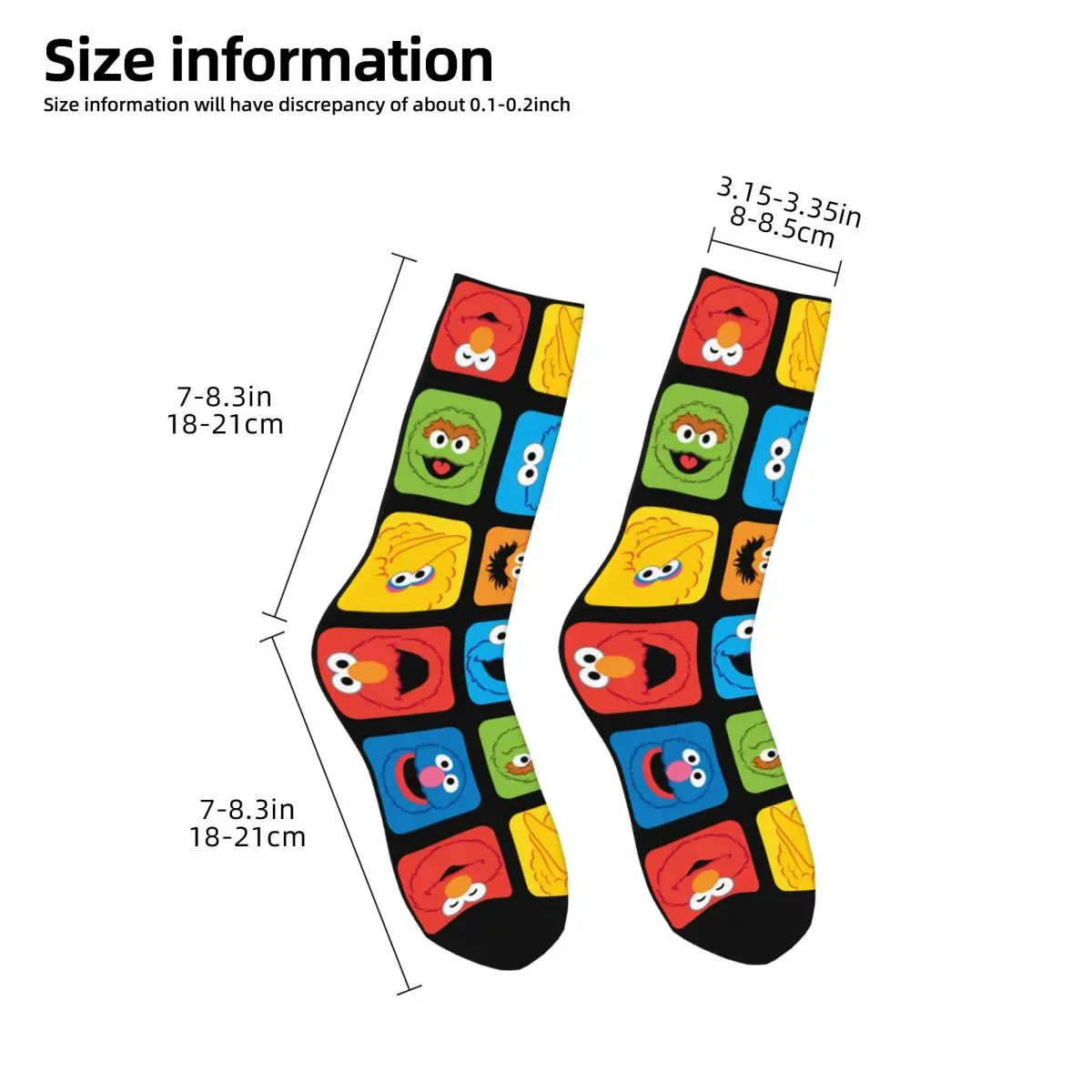 Autumn Winter Retro Women Men Cookie Monster Cubed Faces Pattern Socks Sweat Absorbing Basketball Socks