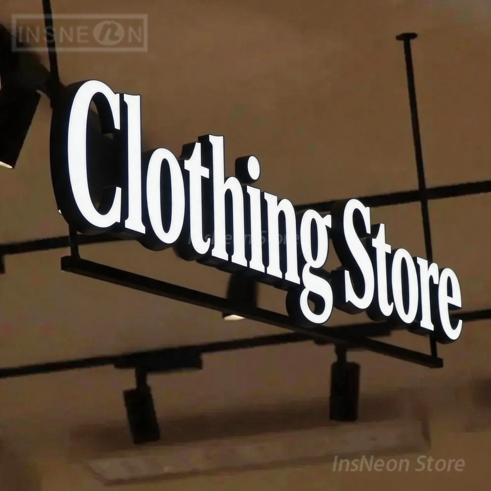 Illuminated 3D Front Lit LED Channel Letter Sign, Custom Magnetic Ceiling Letters for Clothing Store, Mall Boutique Shop Sign