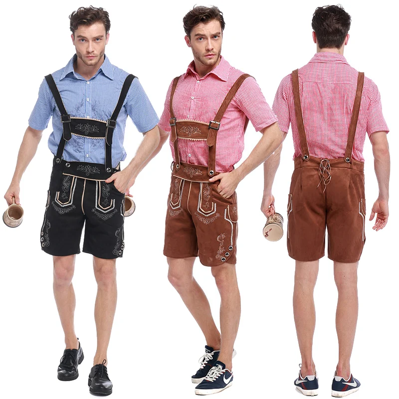 

Male German Oktoberfest Lederhosen Costume Short Sleeve Suspenders Rompers Bavarian Beer Festival Men Cosplay Outfit