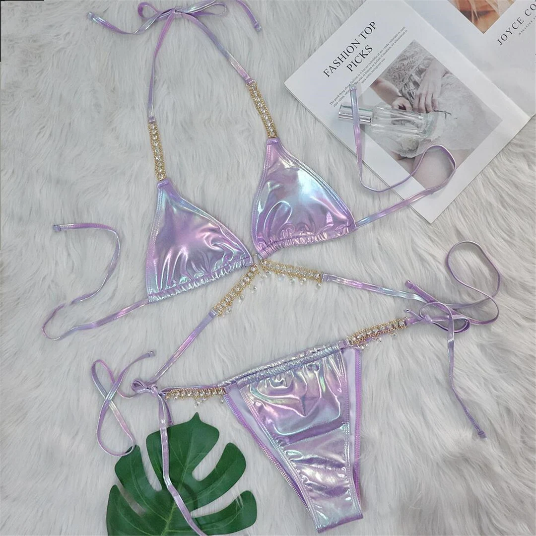 Diamant-Strass-PU-Kunstleder-Bikini, Damen-Badeanzug, zweiteiliges Bikini-Set, Badebekleidung, Badeanzug, Modell V5131 – Detail 30