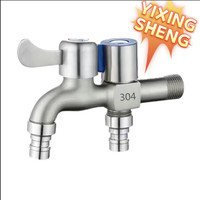 Stainless Steel Faucet Double Outlet Dual Control Water Tap One in Two Out Faucet 1/2\