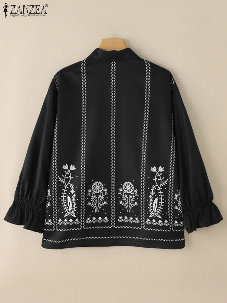 Zanzea moda muçulmana hijabis camisas vintage étnico floral impressão manga longa alta-baixa chemise islâmico modesto colarinho topos