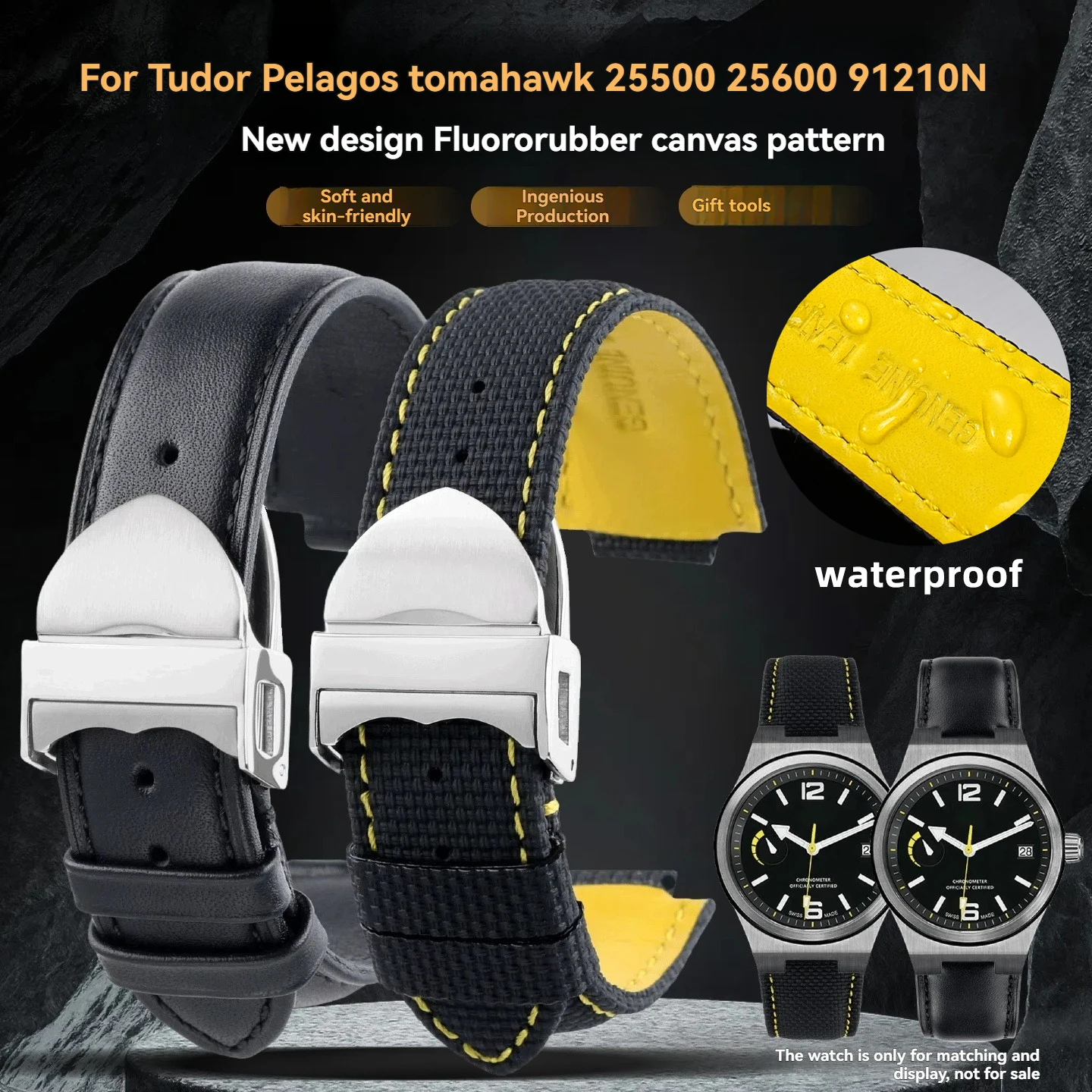 

Для Tudor Pelagos tomahawk 25500 25600 91210N выпуклый фторкаучук из воловьей кожи ремешок для часов мужской ремешок для часов 22*12 мм складная пряжка