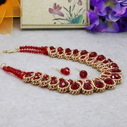 Hot Sale Colorful Crystal Glass Beads Necklaces&Earrings Sets For Women Girls Gilfs Chain 3Row DIY Jewelry Design Crafts 18inch