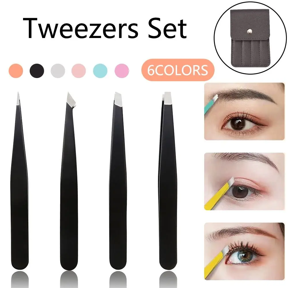 Eye-brow Shaping Professional 4 Piece Tweezers Set Eyebrow Trimming Clip Beauty Tools Stick False Eyelashes