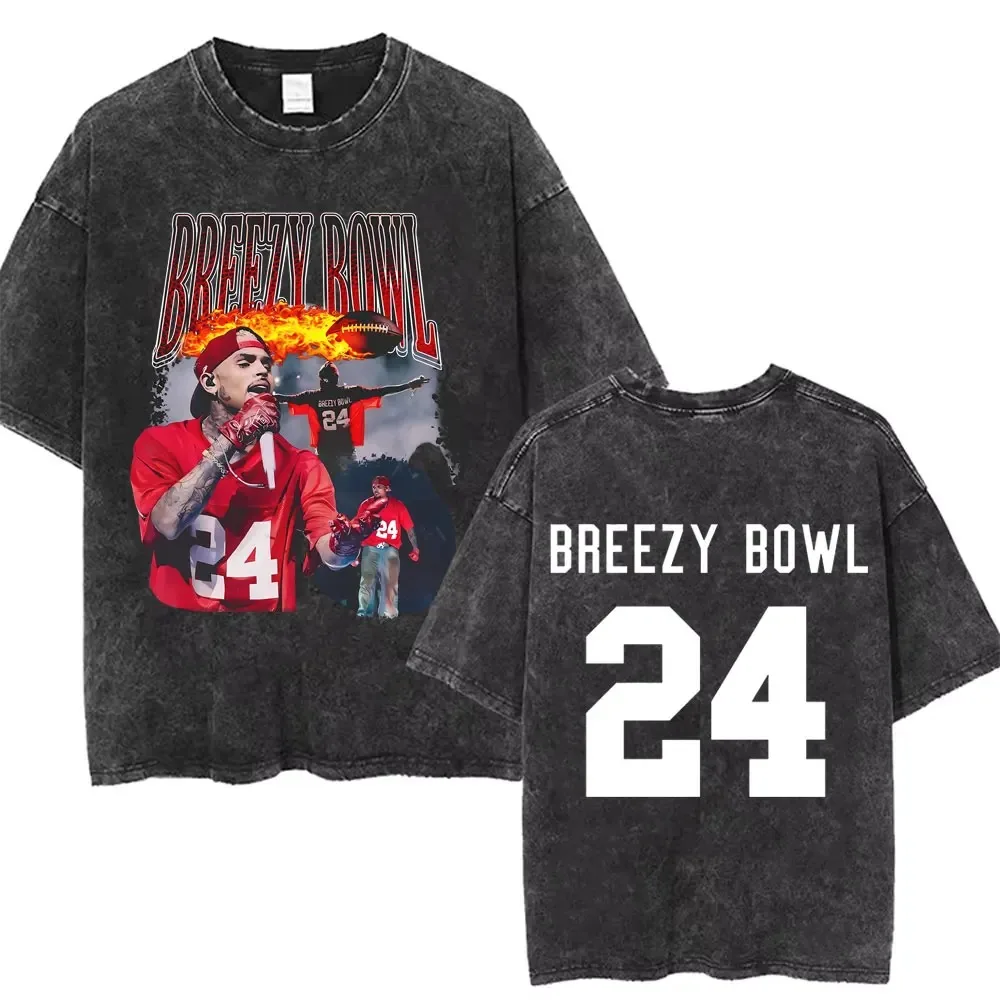 Breezy Bowl Chris Brown 테마 티셔츠(양면 디자인 + 아티스트 및 축구 요소 + 번호 24 요소) 티셔츠