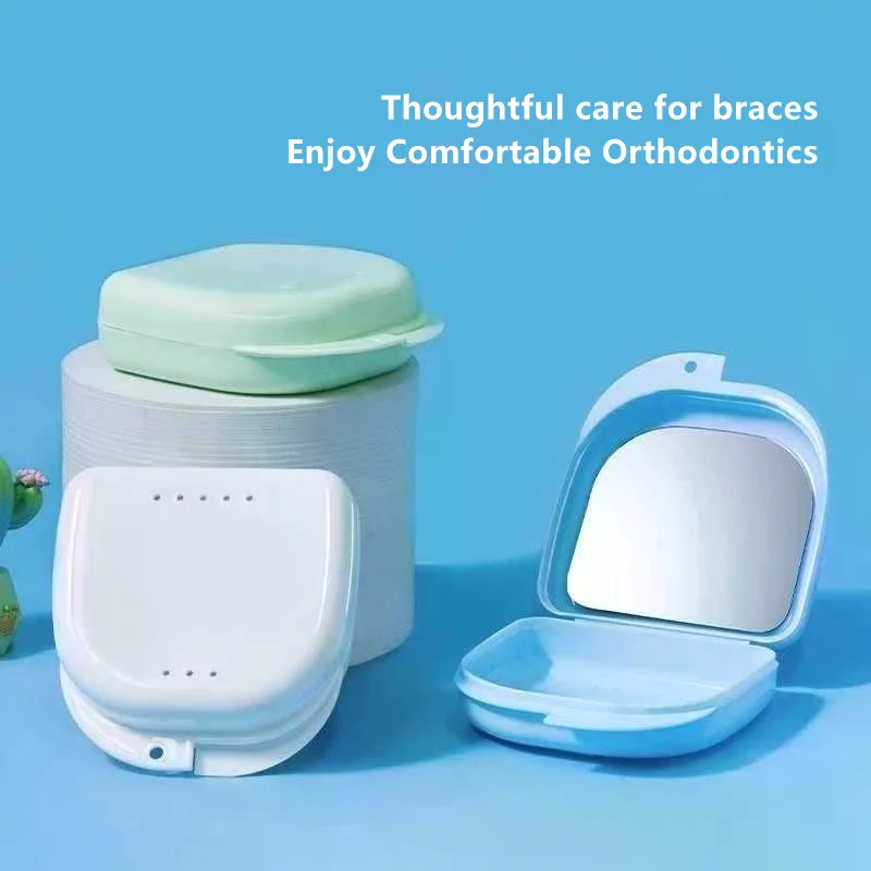 

1/5 Pcs Denture Tray Box With Mirror Dental Retainer Box Case Plastic Teeth Container Denture Box False Teeth Protective Case