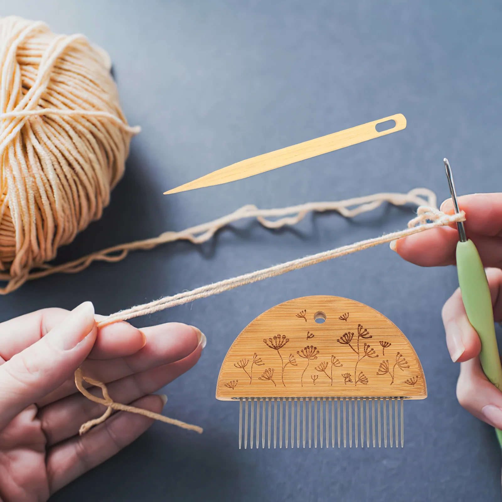 

1 Set Bamboo Steel Weaving Tool Kit Wooden Knitting Needle Crochet Hook For Tapestry Sweater Hat Diy Loom Comb Hand Loom Tools