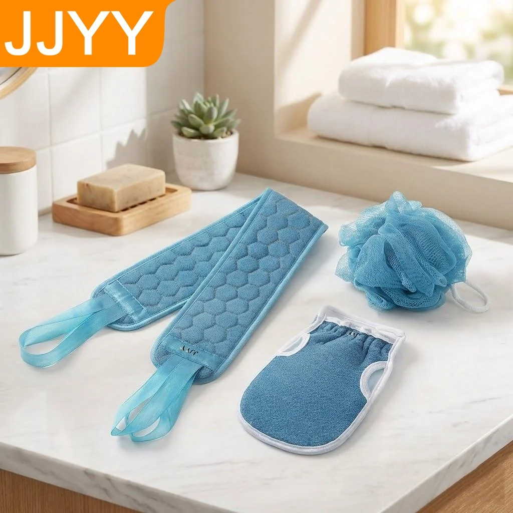 

3Pcs Exfoliating Bath Gloves Set with Back Scrubber Towel Long Bathing Body Scrubber Massage Washcloth for Shower Bath Spa