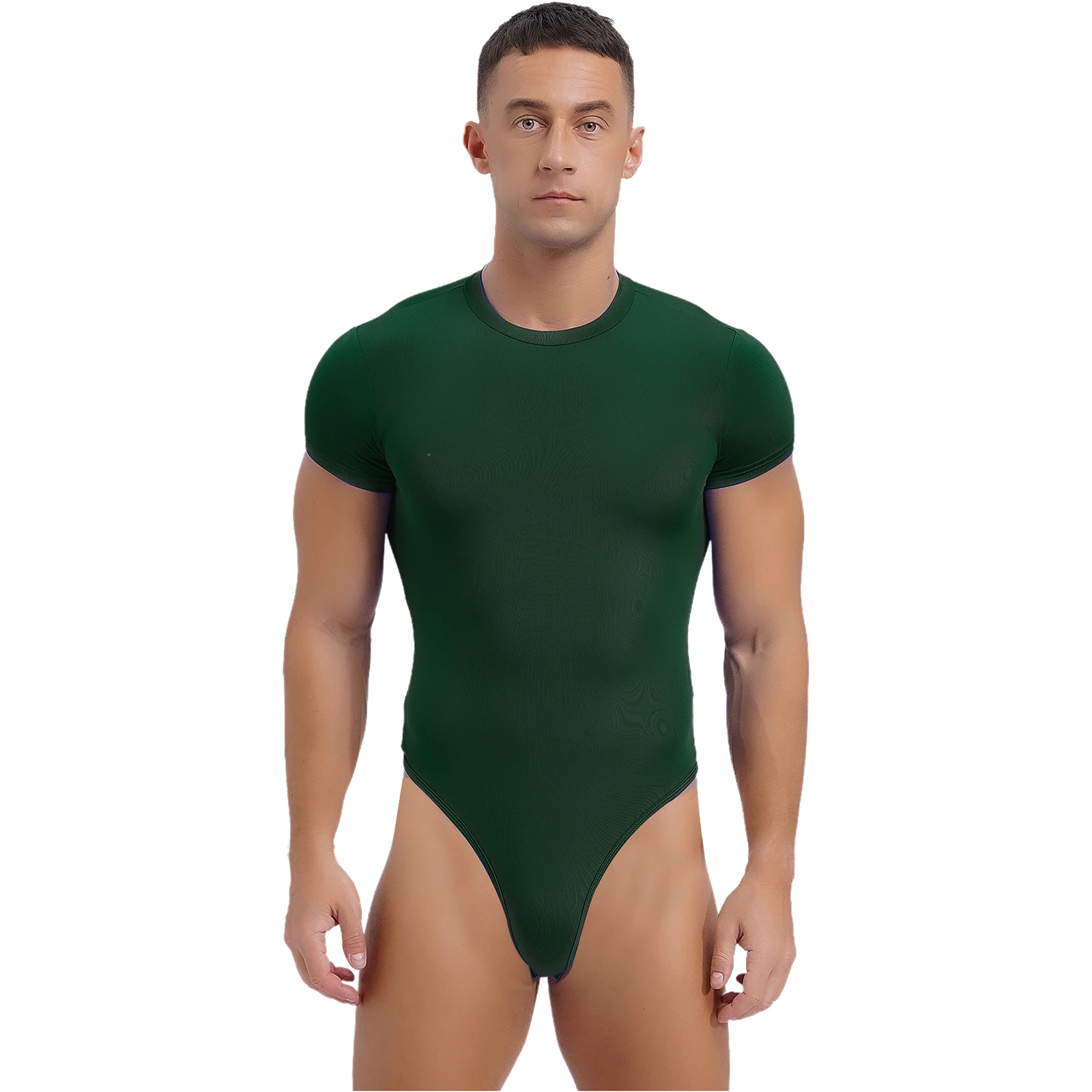 One-Piece Men Jumpsuit Short Sleeve Swimwear Solid Color Buttoned Crotch Rompers for Sport Athletic Bodysuit Gymnastics Leoatrd