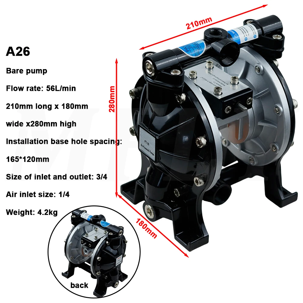 A15/A15B/A20/A26 مضخة الحجاب الحاجز التي تعمل بالهواء مضخة الطلاء سبائك الألومنيوم مضخة الحجاب الحاجز