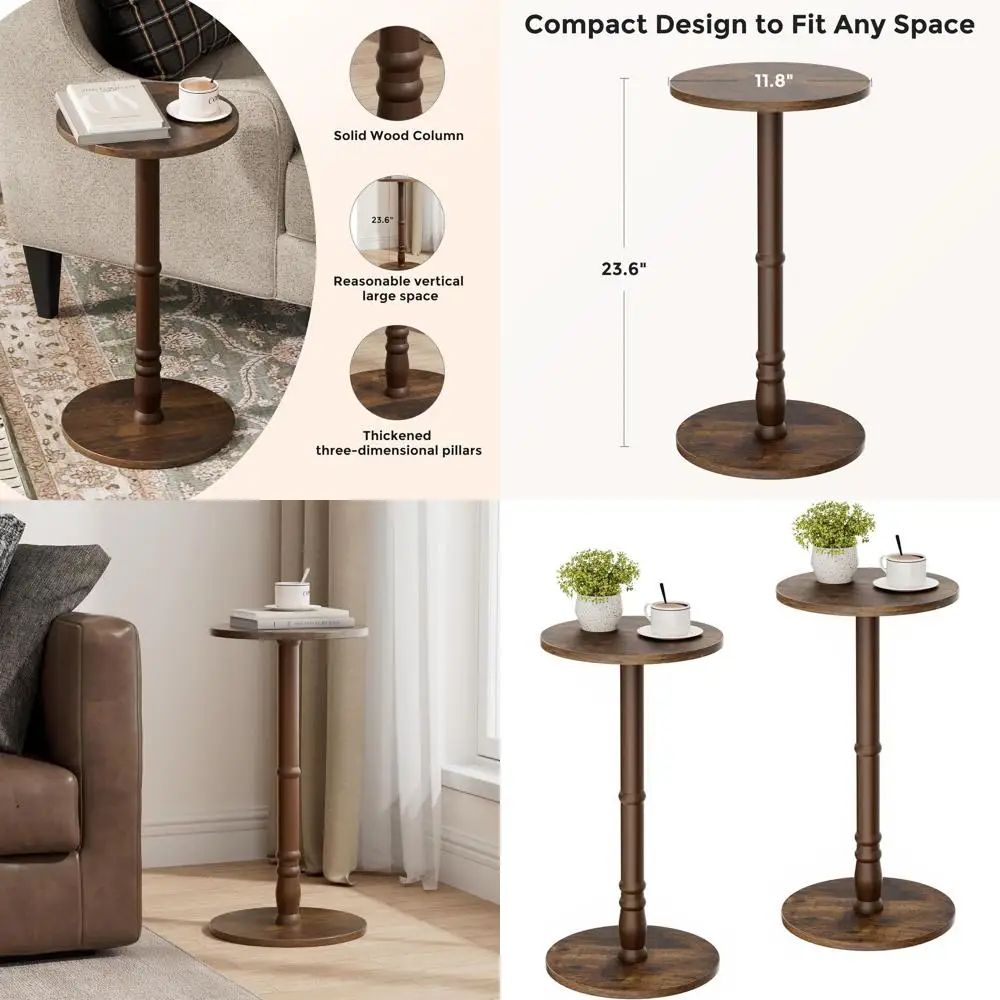 

Пара деревянных приставных столиков в деревенском стиле, коричневого цвета, из массива дерева, идеально подходят для гостиной, спальни или офиса, простая сборка.