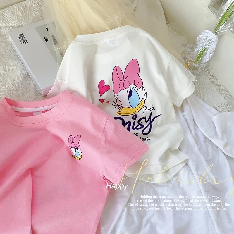 Disney-camisetas de manga corta para niñas, ropa de algodón con estampado de dibujos animados de Mickey Mouse y Minnie, 2022