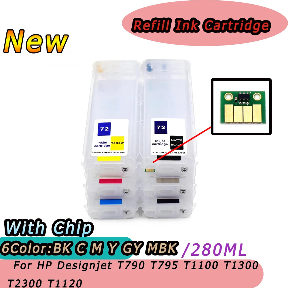 HP72 Bulk Ciss Refillable Ink Cartridge With Permanent Chip  280ML For HP Designjet T790 T795 T1100 T1300 T2300 T1120 Printers