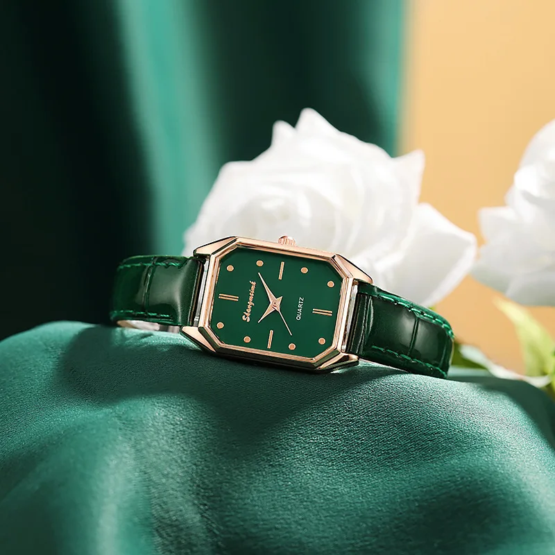 Reloj de cuarzo para mujer, pulsera de esfera verde, esfera Simple de oro rosa, malla de lujo, relojes de marca, relojes cuadrados de moda