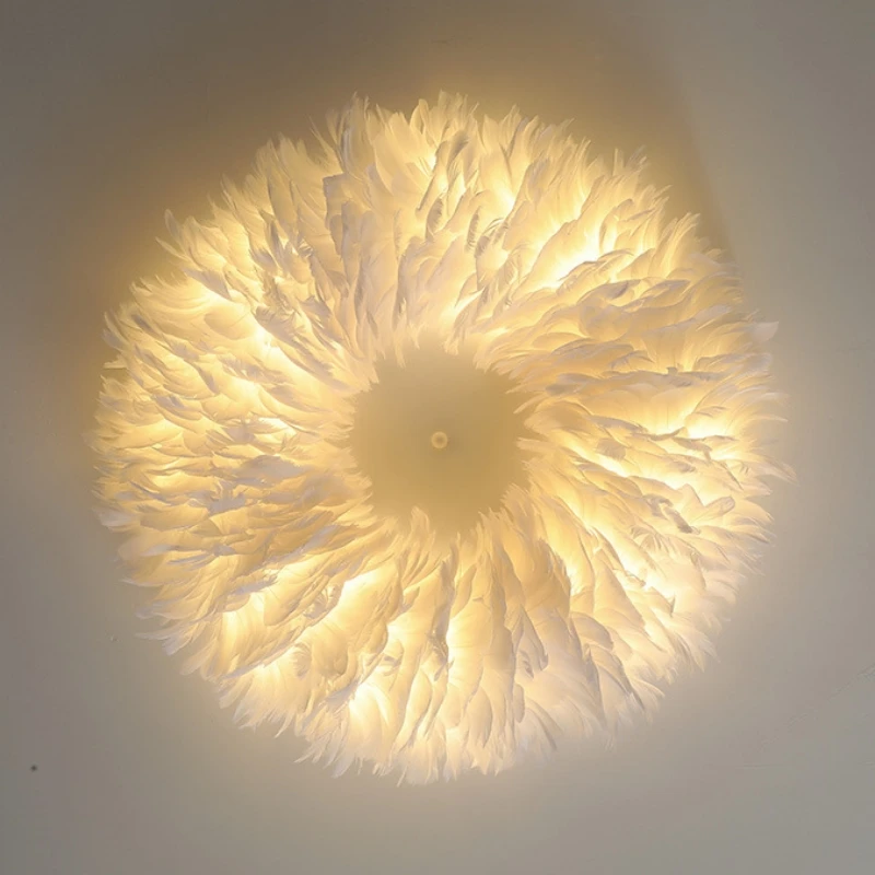 Feather Ceiling Lamp Creative Round Downlights With E27 Bulb For Bedroom Living Room Home Decor