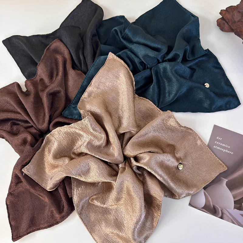 Retro Solid Silky Texture Satin Scarf Hair Scrunchies Large Headbands Womens Temperament Hair Rope Female Party Hair Accessories