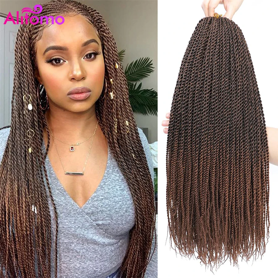 Alitomo Senegalese Twist Crochet Hair 14/18/22Inch Ombre Synthetic Braiding Hair Extensions for Black Women Hot Water Setting