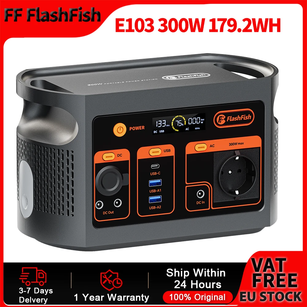 FlashFish 300W Draagbare Powerstation Zonnegenerator 179.2WH LiFePO4 Batterij Huis Buiten Camping Noodstroom Mobiele Stroomvoorziening