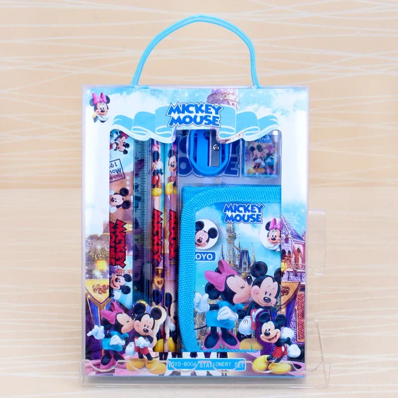 Disney Frozen Stationery Set Cartoon Mickey Mouse Elsa Anime Figure Pencil Eraser Set with Mini Wallet Kids School Supplies