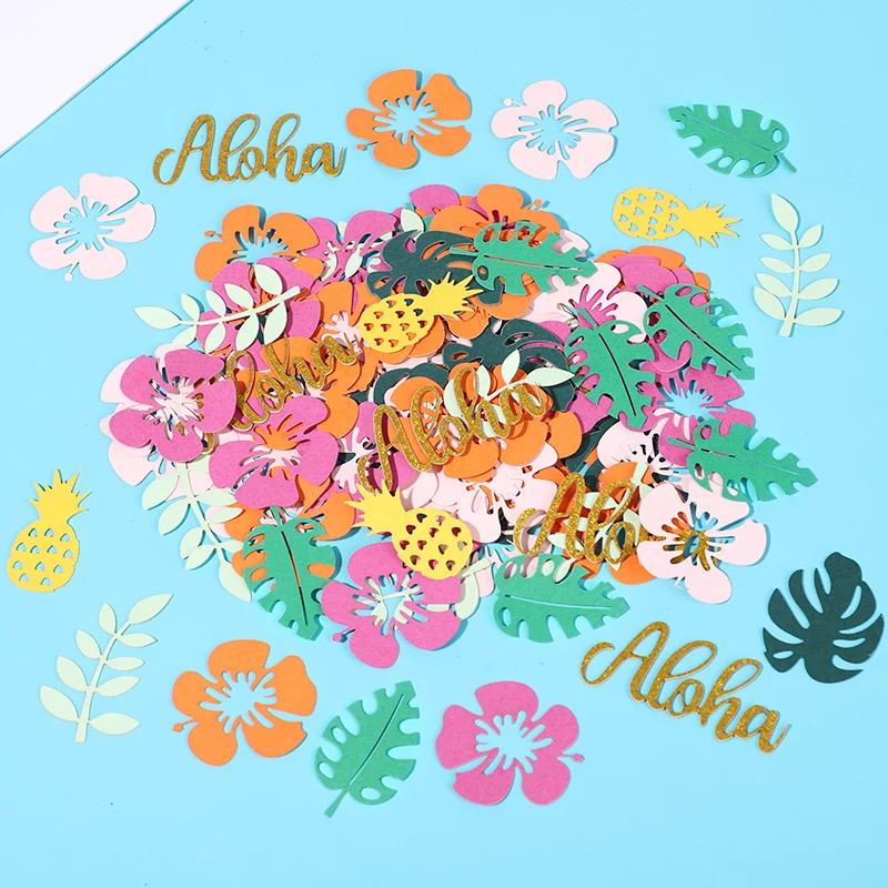 

1set Glitter Hawaiian Aloha Confetti Hibiscus Flower Monstera Leaf Pineapple Confetti Summer Tropical Beach Birthday Party Decor