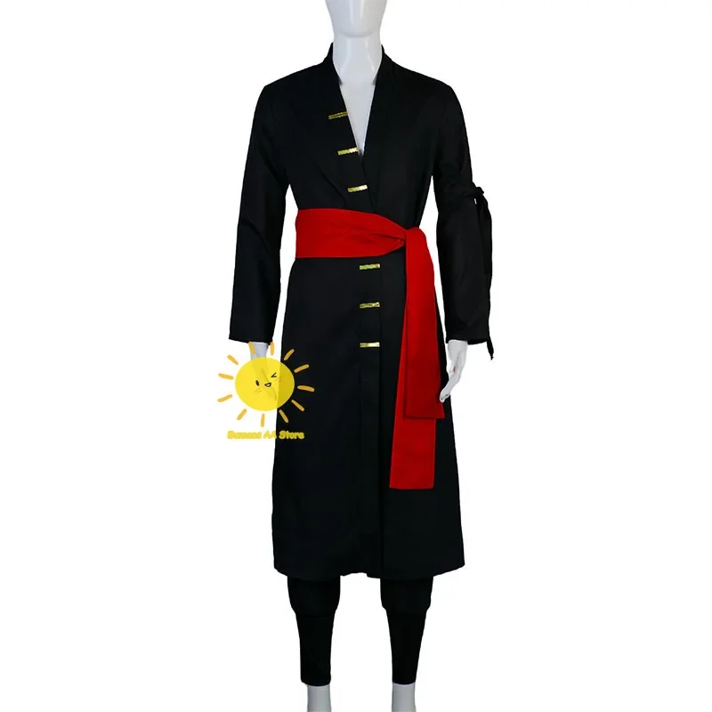 Costume de Cosplay Anime Roronoa Zoro pour Homme, Uniforme Vert Noir, Manteau, Ceinture, Pantalon, Foulard, Perruque Zoro, Boucles d'Oreilles, Vêtements d'Halloween