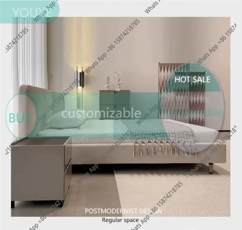 

H-J Bed Italian Minimalist Nubuck Fabric Designer Master Bedroom 1.8m Double Bed Minimalist Italian Style Minimalist Italian Sty