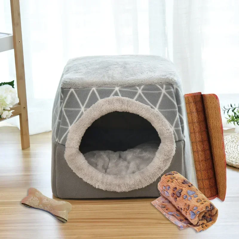 New 2024 Closed Winter Dog House Bed Soft and Comfortable Pet Mat Small Dogs and Cats Warm Cave Igloo Pet Bed