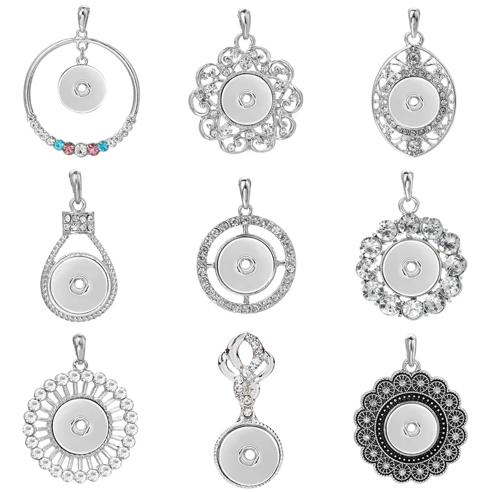 New Snap Button Pendant Fit 18mm Metal Snap Buttons Jewelry Flower Butterfly Cross Round Snap Pendant