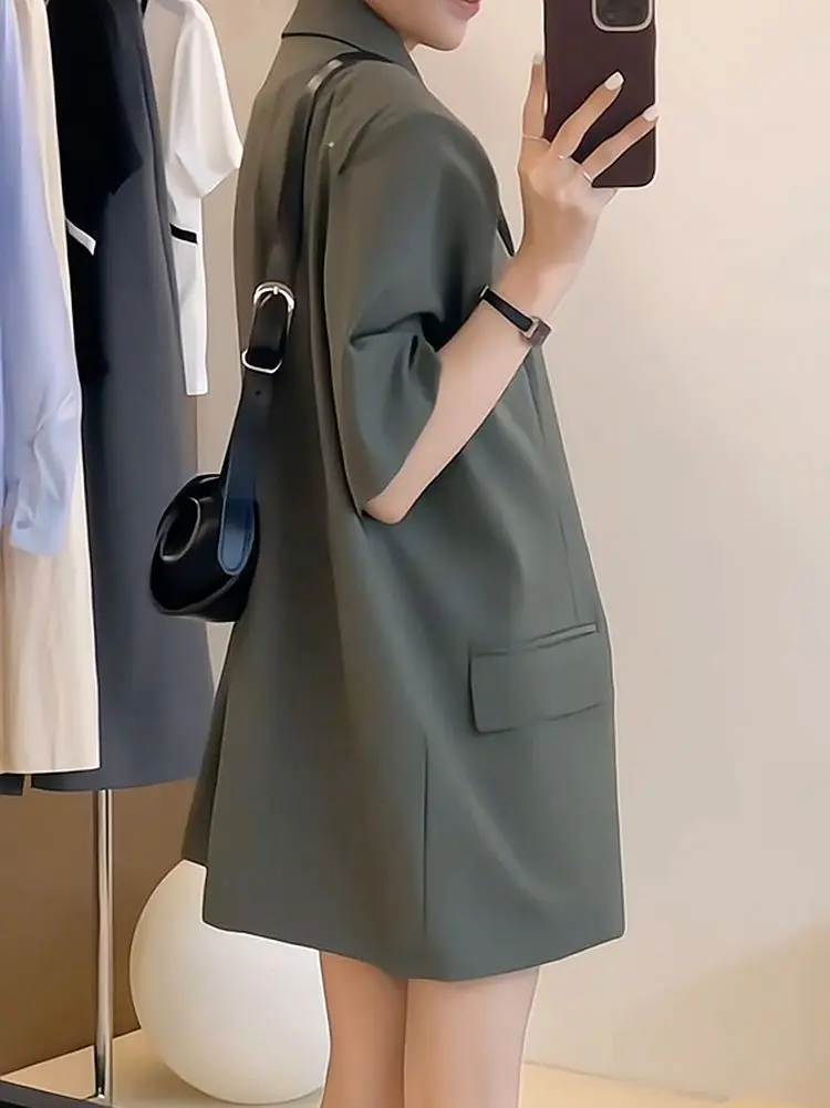 Blazer Skirt Suit Summer Vintage Women Gray Casual Loose Blaser Jackets Solid Short Skirt Outfits Female Korean Fashion 2 Pieces