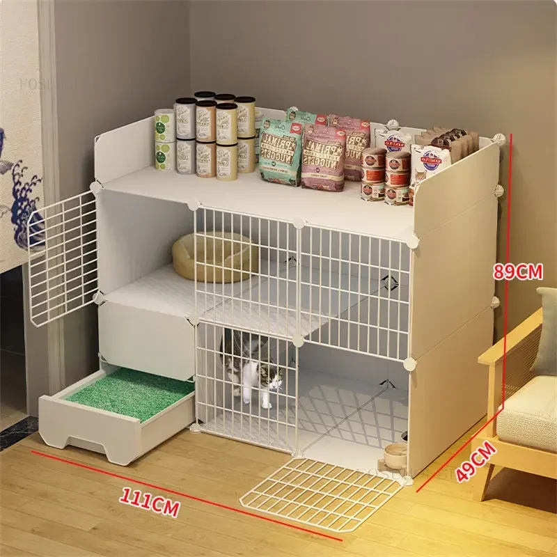 Household Indoor Cat Cages Transparent Cat House Large Capacity Living Room Balcony Pet  Fence Two-story  Villa Pet Cages