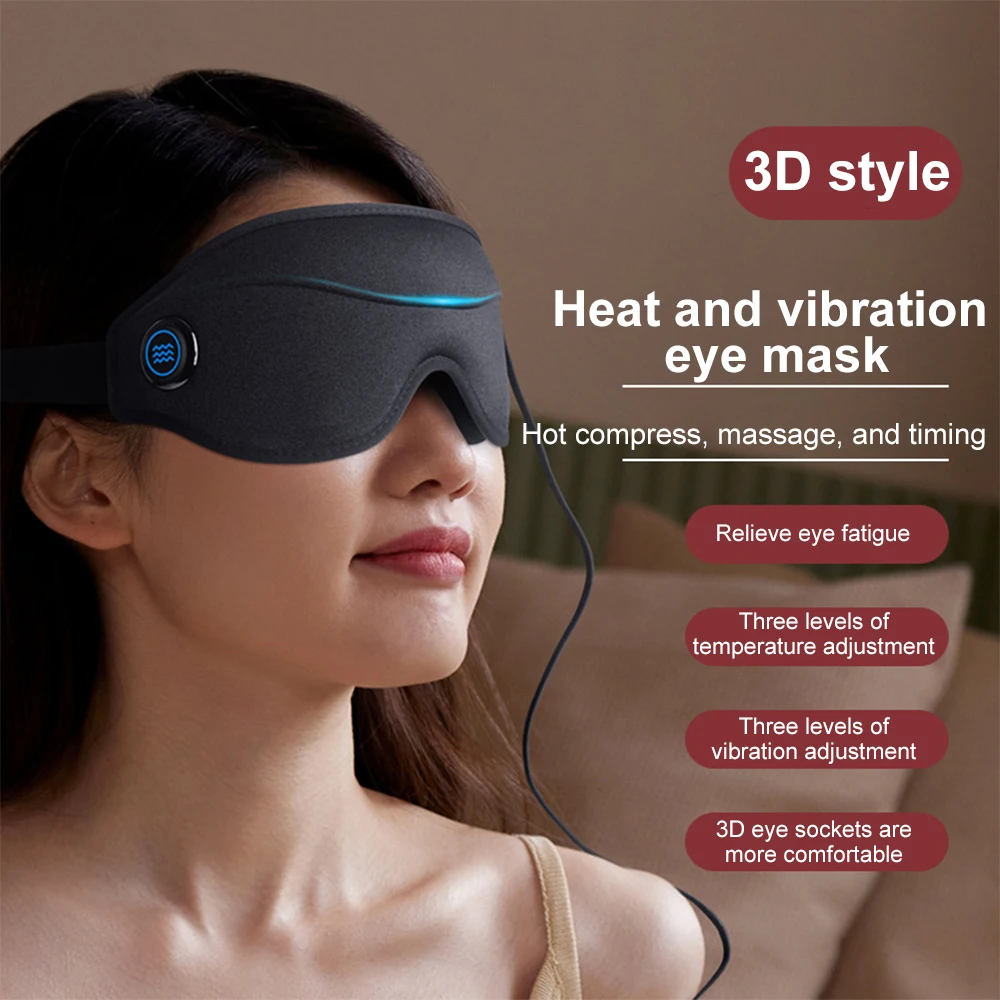 3D Sleeping Eye Mask Steam Heating Eyes Massager 3 Gears Vibration Travel Light Blocking Breathable Eye Mask Relieve Fatigue