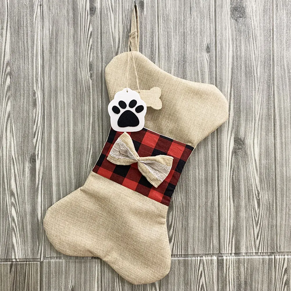 

2Pcs Christmas Stockings Gift Bags Bone-Shape Style Hanging Rope Xmas Candy Sweets Pouch Party Decoration Christmas Candy Bag