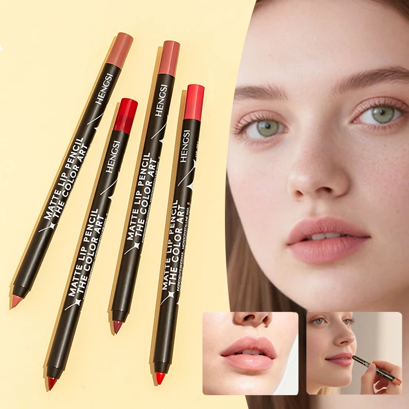 HENGSI Fashion Black Pole Impermeabile 6 colori Matte Nude Lipliner Facile da colorare Durevole Trucco labbra tridimensionale naturale