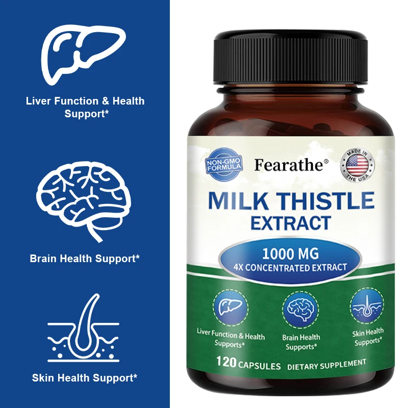 Milk Thistle Seed Extract Capsules - Supports Liver, Brain, Skin Health, Helps Nourish Liver and Promotes Kidney Health, Non-GMO