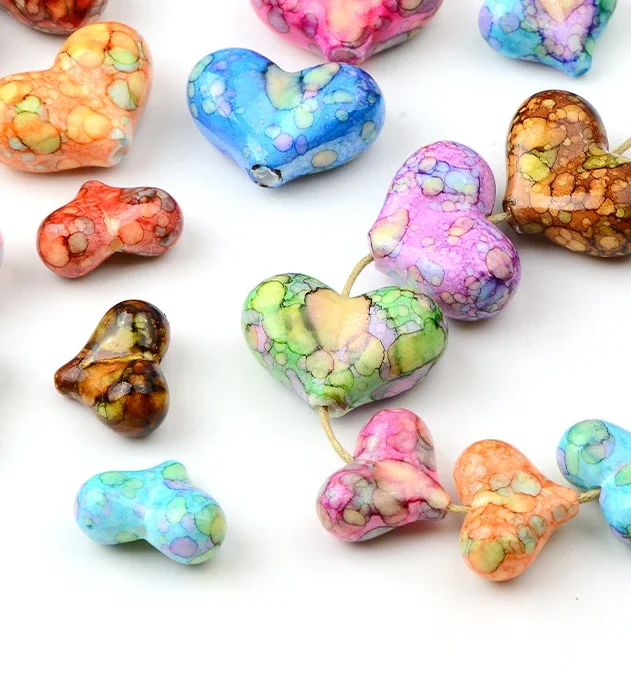 10pcs Vintage Flat Love Heart Shape Vertical Hole Resin ABS Charm Loose Beads for Jewelry Making DIY Jewelry Accessories