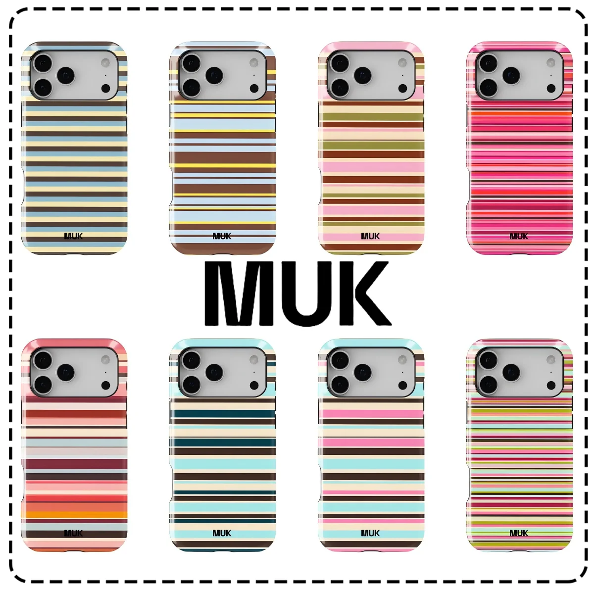 Étui de téléphone MUK rétro à lignes horizontales pour iPhone 17, 17e, 16e, 16, 15, 14, 13, 12, 11, X, XS, XR, XSMAX, 7, 8, Air, Pro, Max, Plus, double couche