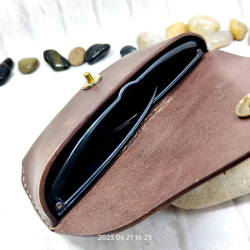 Blongk Glasses Case Waist Bag Handmade Genuine Leather Sunglasses Box Pocket Belt Pack Portable Men Women YJHd-2S