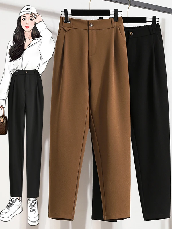 

Брюки больших размеров с высокой талией, женские повседневные прямые брюки до щиколотки, модные брюки, осенние новые брюки