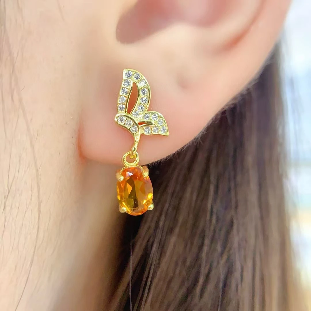 KJJEAXCMY Fine Jewelry Natural Citrine Earrings For Womem S925 Pure Silver Exquisite Inlaid High Clarity Gem Support Testing