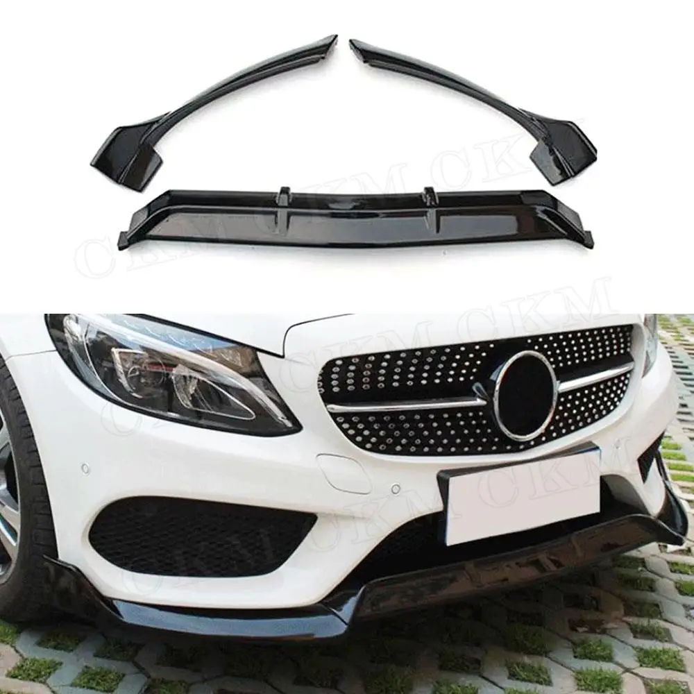 

CKMUUER Carbon Fiber Car Front Bumper Lip Spoiler Splitters For Mercedes Benz C Class W205 C43 AMG C200 Sport 2014-2019