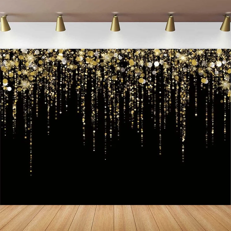 Black And Gold Photography Backdrop Gold Glitter Sparkle Wedding Birthday Prom Party Supplies Family Holiday Background Decor