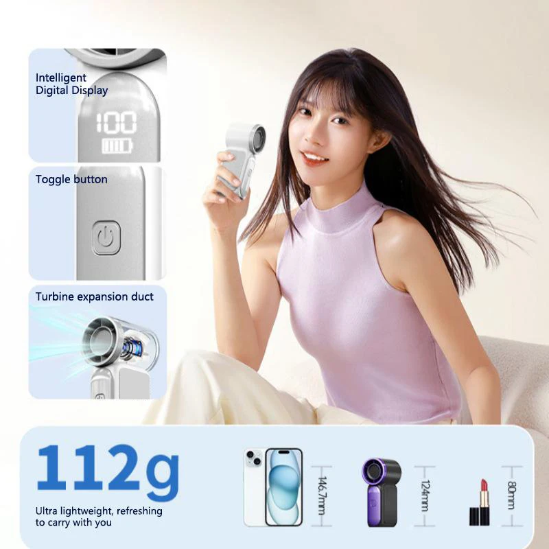 Mini Handheld Turbo Fan USB TypeC Portable Fan for Summer Outdoor Travel Students Camping Quiet Cooling