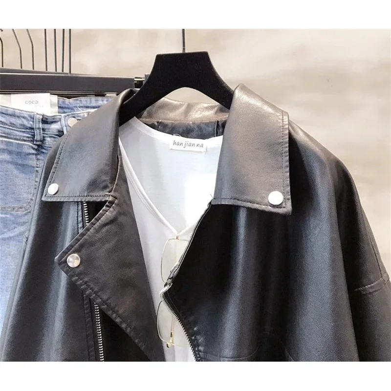 Inverno feminino lapela falso couro outwear outono senhora mangas compridas jaqueta de couro americano retalhos solto casaco de couro do plutônio