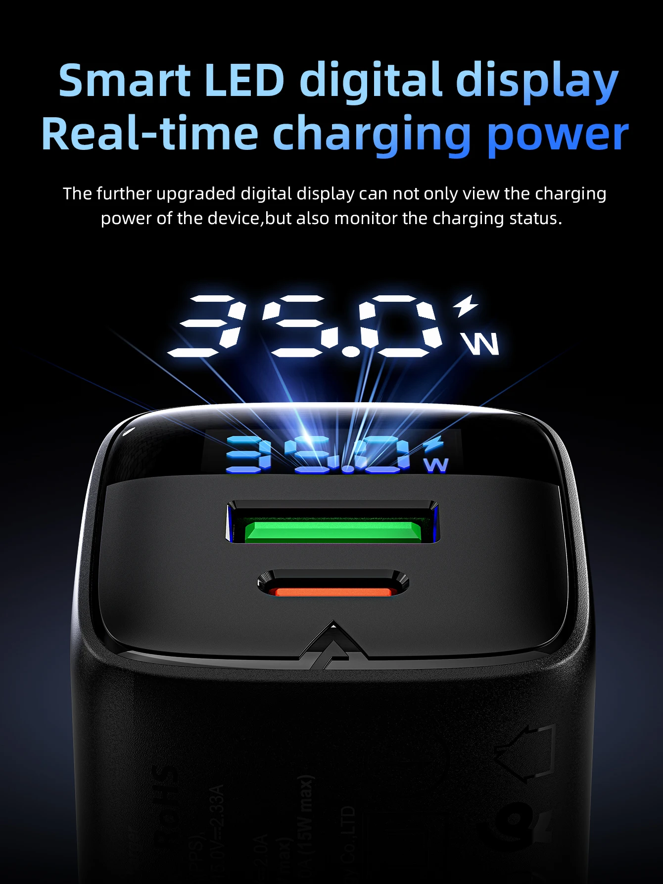 ACEFAST GaN 35W Schnellladegerät mit USB-C-Anschluss für Samsung S25 S24 PD QC Schnellladewandadapter mit LED-Digitalanzeige – Detail 3